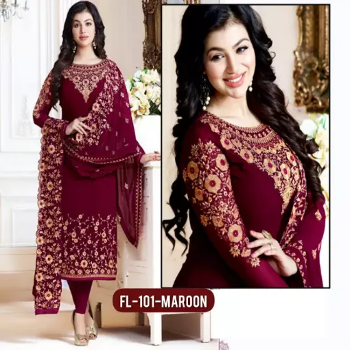 Picture of Ladies Maroon Embroidered Chiffon Crincles Shalwar Kameez FL-36 (Unstitched)